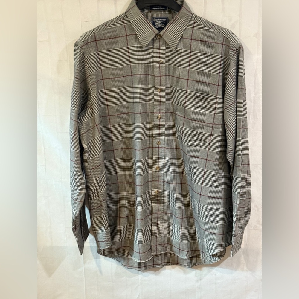 Burberry Gray and Red Checkered Men's Shirt